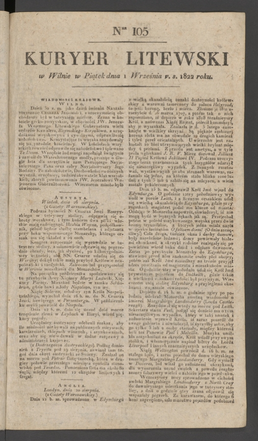 Kuryer Litewski. 1822, numer&nbsp;105