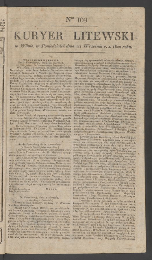 Kuryer Litewski. 1822, numer&nbsp;109