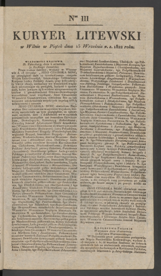 Kuryer Litewski. 1822, numer 111