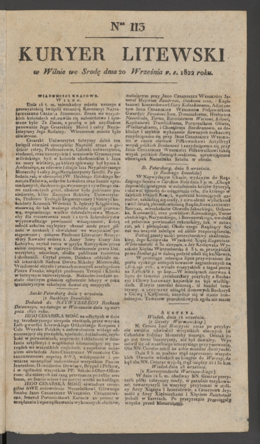 Kuryer Litewski. 1822, numer 113