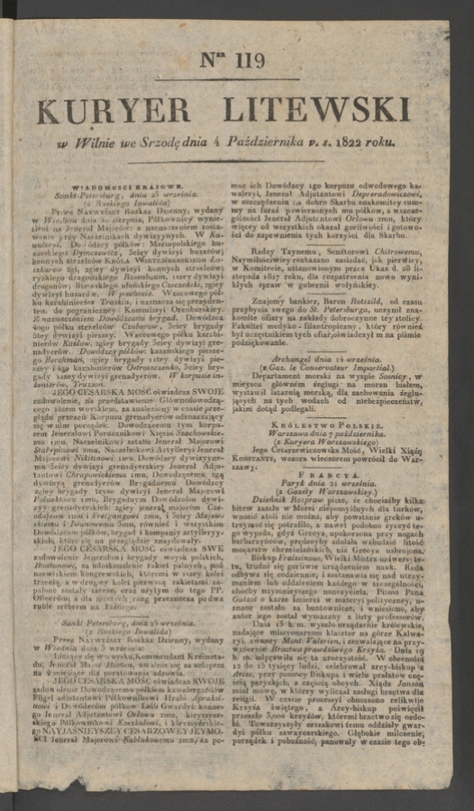 Kuryer Litewski. 1822, numer&nbsp;119