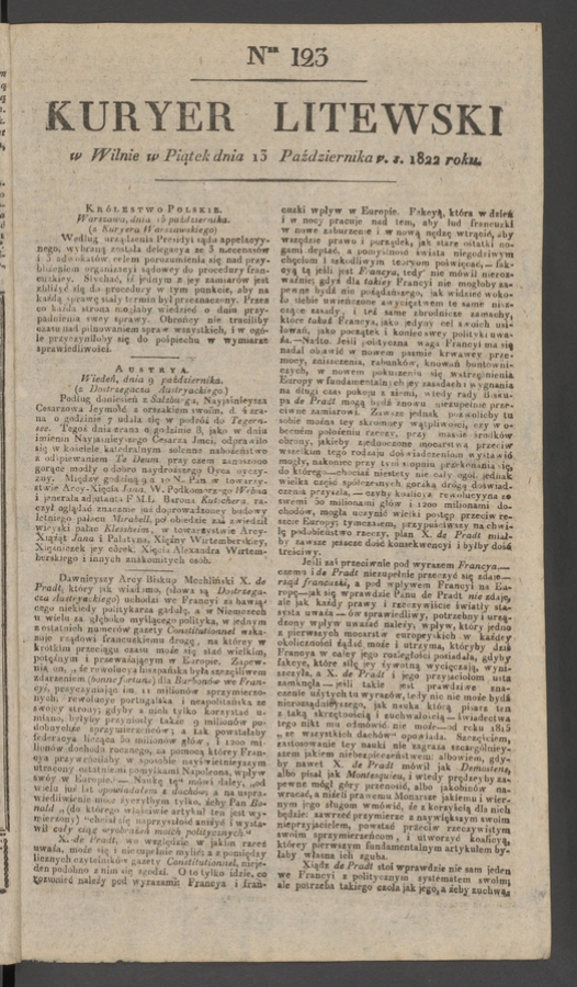 Kuryer Litewski. 1822, numer&nbsp;123