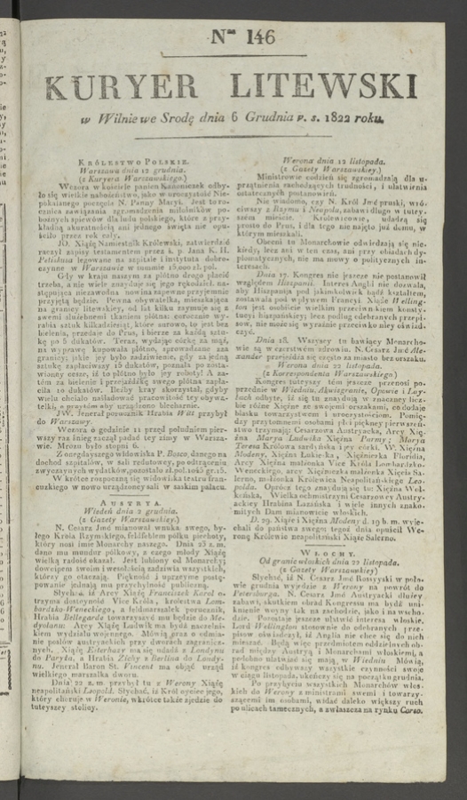 Kuryer Litewski. 1822, numer&nbsp;146