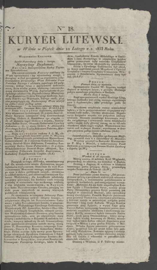 Kuryer Litewski. 1833, numer&nbsp;18