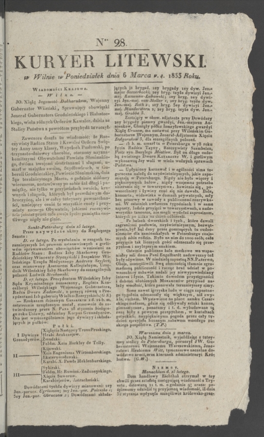 Kuryer Litewski. 1833, numer 28