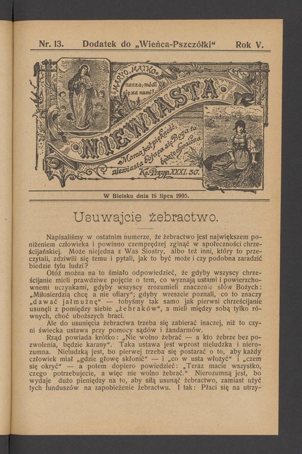 Niewiasta : dodatek do „Wieńca-Pszczółki”. Rok 5, 1905, numer 13