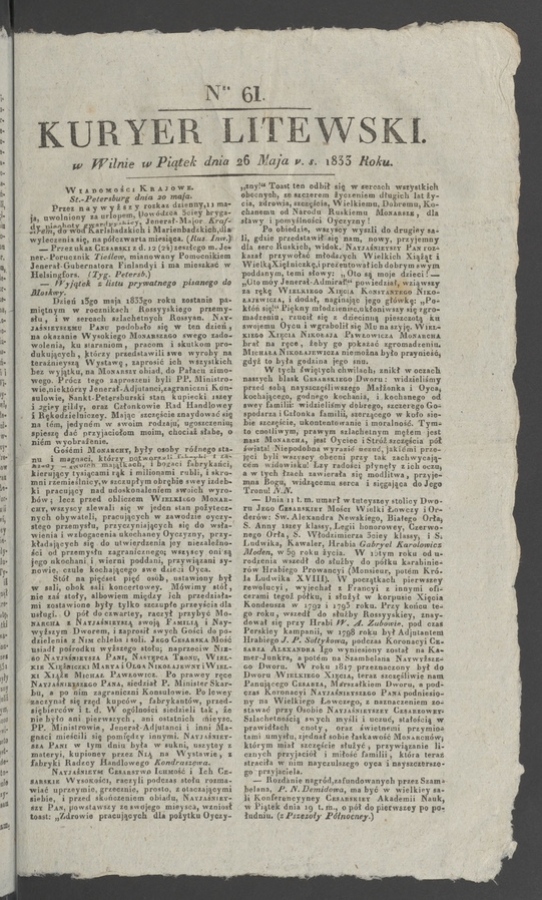 Kuryer Litewski. 1833, numer 61