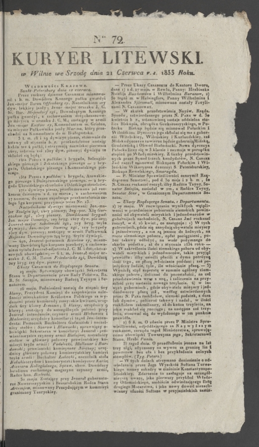 Kuryer Litewski. 1833, numer&nbsp;72