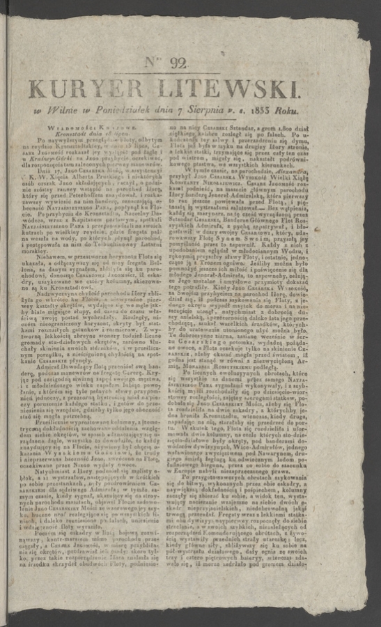 Kuryer Litewski. 1833, numer&nbsp;92