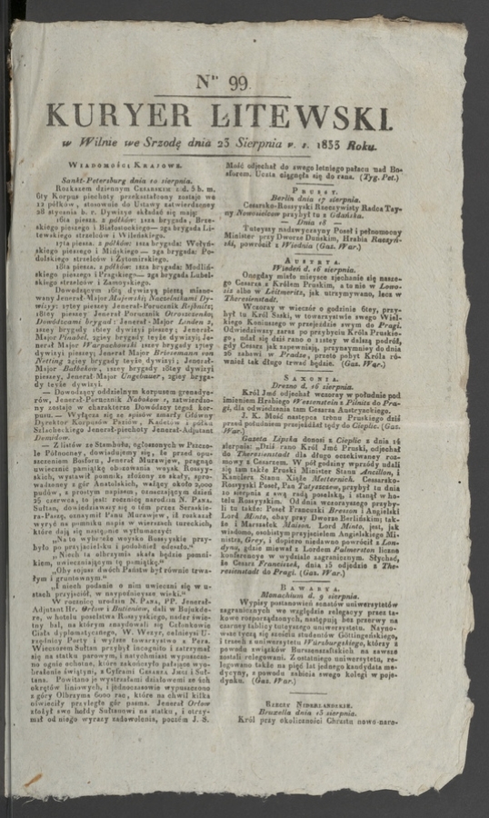 Kuryer Litewski. 1833, numer&nbsp;99