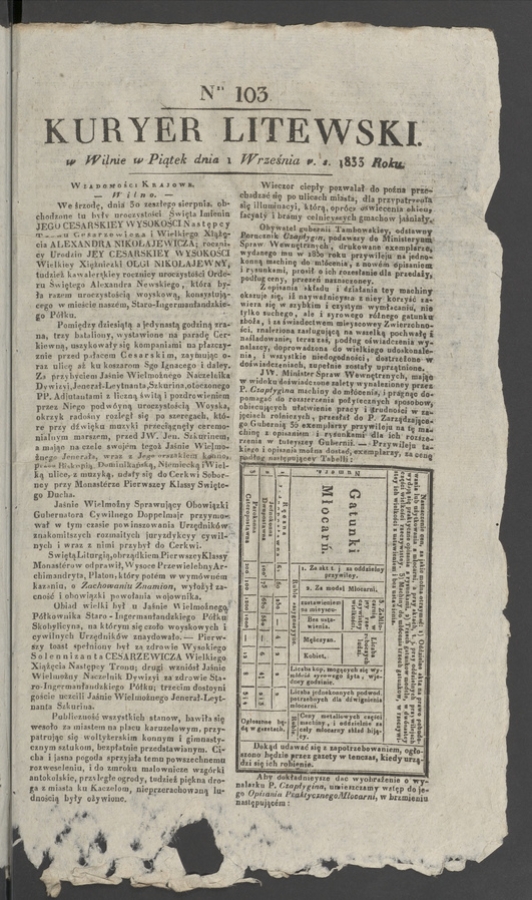 Kuryer Litewski. 1833, numer&nbsp;103