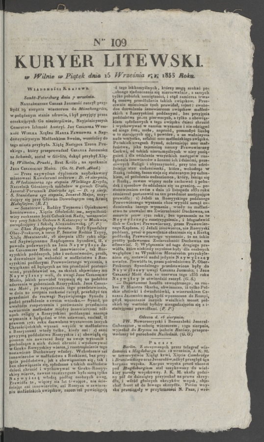 Kuryer Litewski. 1833, numer&nbsp;109