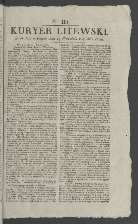 Kuryer Litewski. 1833, numer&nbsp;115