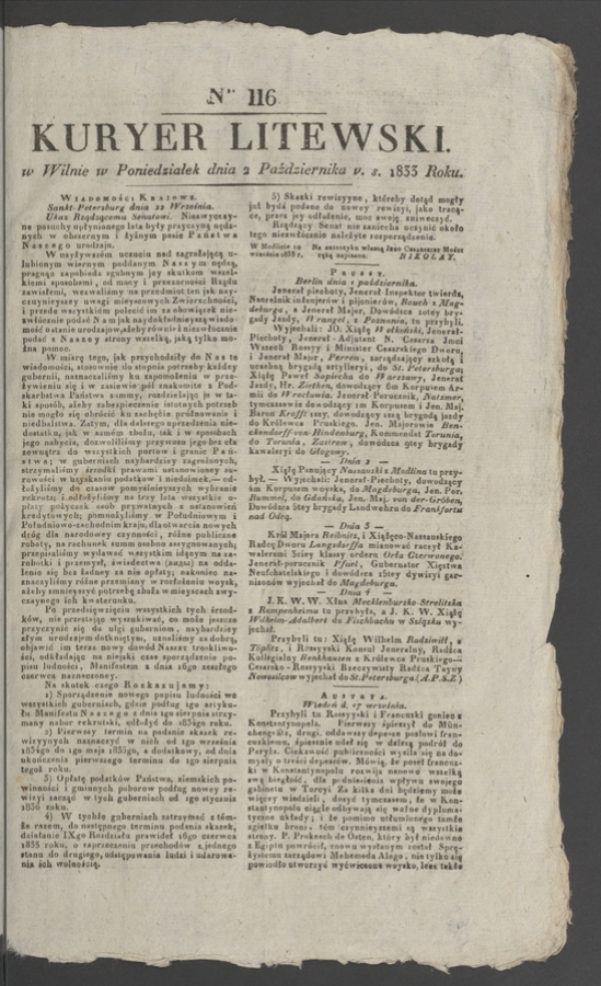 Kuryer Litewski. 1833, numer&nbsp;116