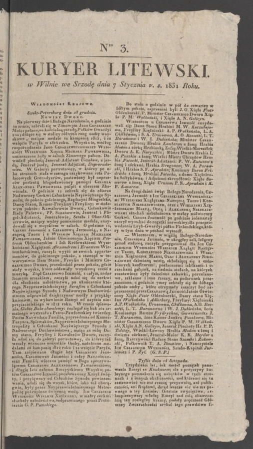 Kuryer Litewski. 1831, numer 3