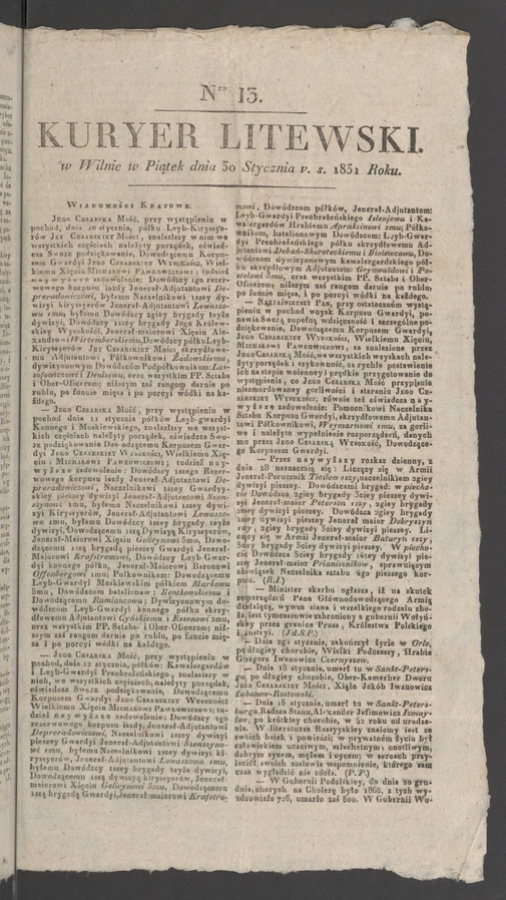 Kuryer Litewski. 1831, numer&nbsp;13