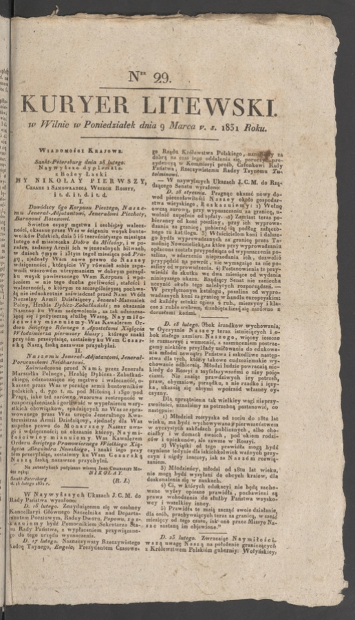 Kuryer Litewski. 1831, numer&nbsp;29