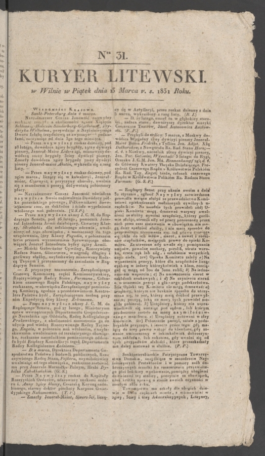 Kuryer Litewski. 1831, numer&nbsp;31