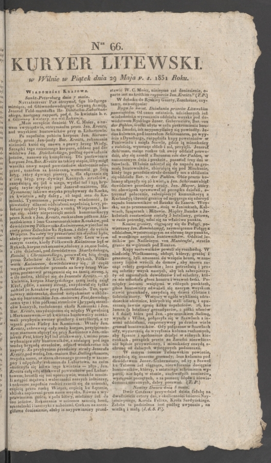 Kuryer Litewski. 1831, numer&nbsp;66