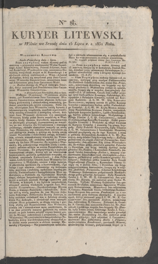 Kuryer Litewski. 1831, numer&nbsp;86