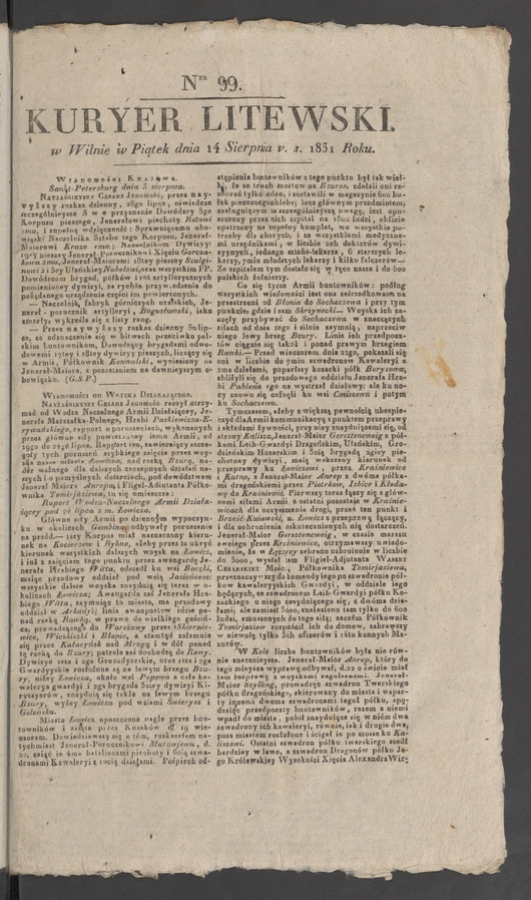 Kuryer Litewski. 1831, numer&nbsp;99