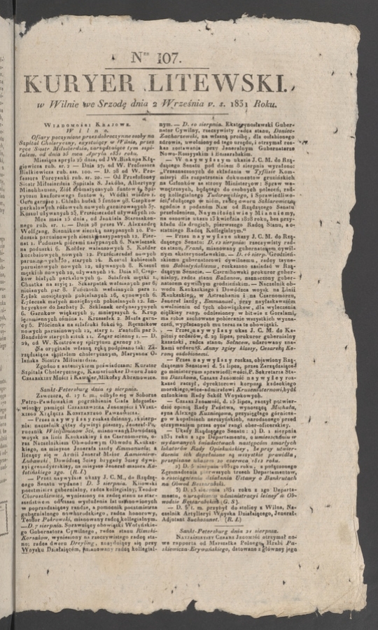 Kuryer Litewski. 1831, numer&nbsp;107