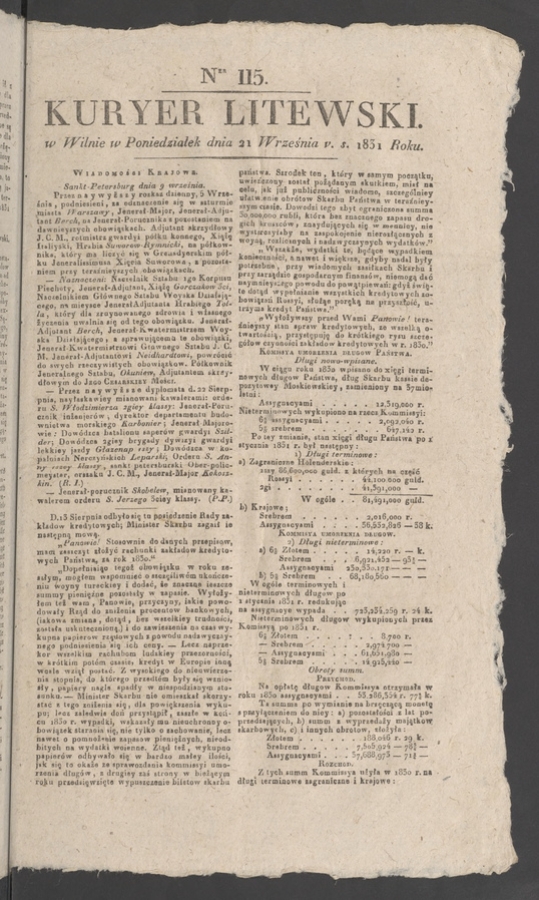 Kuryer Litewski. 1831, numer&nbsp;115