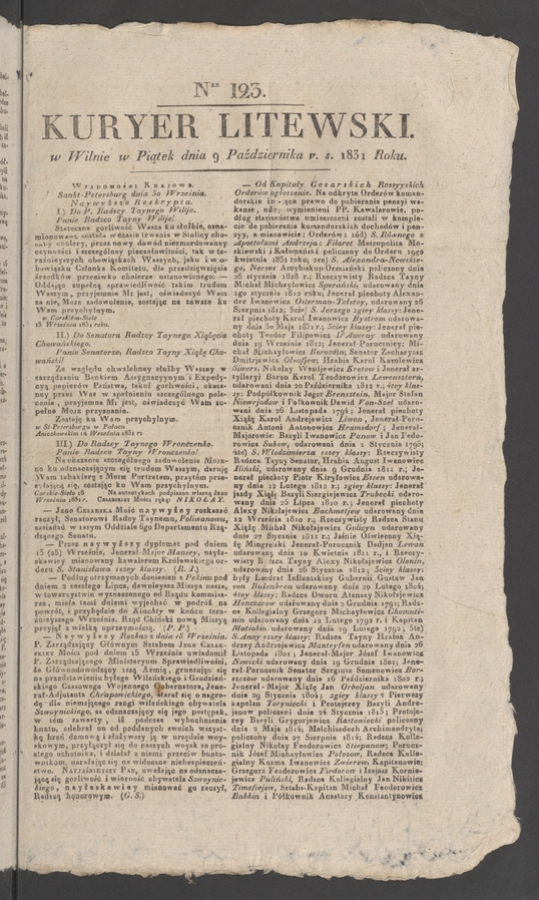 Kuryer Litewski. 1831, numer&nbsp;123