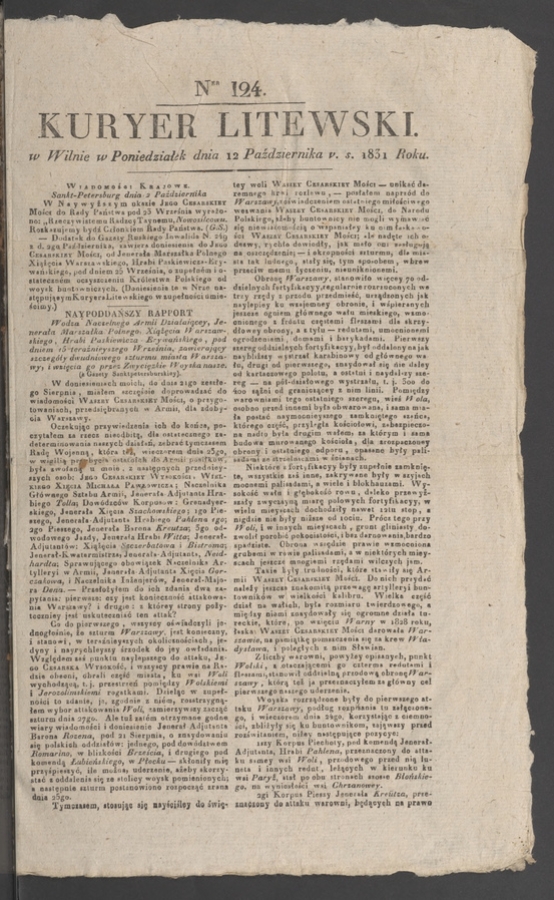Kuryer Litewski. 1831, numer&nbsp;124