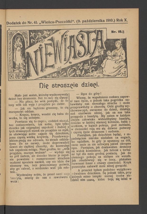 Niewiasta : dodatek do numeru&nbsp;41&nbsp;&bdquo;Wieńca-Pszcz&oacute;łki&rdquo;. Rok&nbsp;10, 1910, numer&nbsp;18