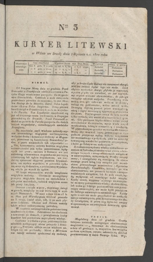Kuryer Litewski. 1820, numer&nbsp;3