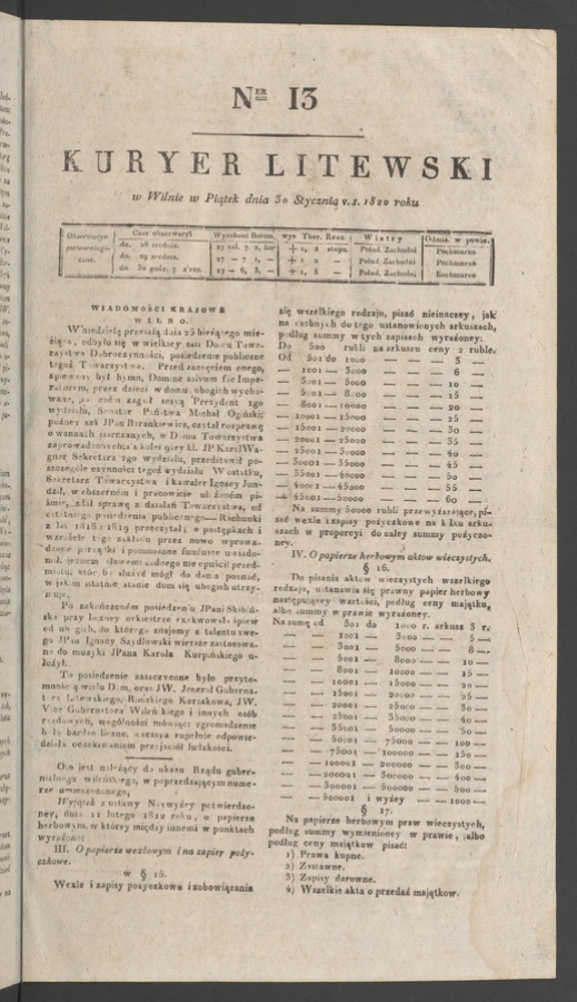 Kuryer Litewski. 1820, numer&nbsp;13