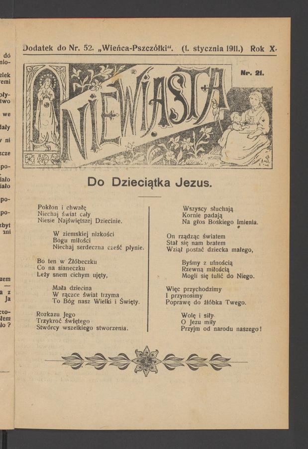 Niewiasta : dodatek do numeru&nbsp;52&nbsp;&bdquo;Wieńca-Pszcz&oacute;łki&rdquo;. Rok&nbsp;10, 1911, numer&nbsp;21