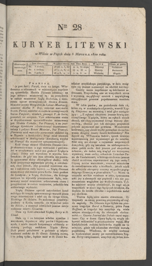 Kuryer Litewski. 1820, numer&nbsp;28