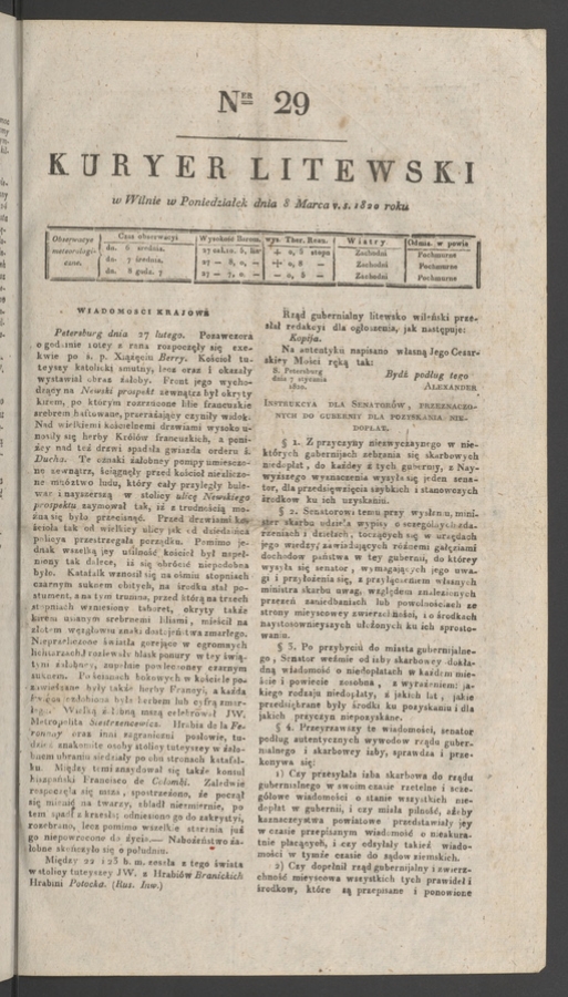 Kuryer Litewski. 1820, numer&nbsp;29