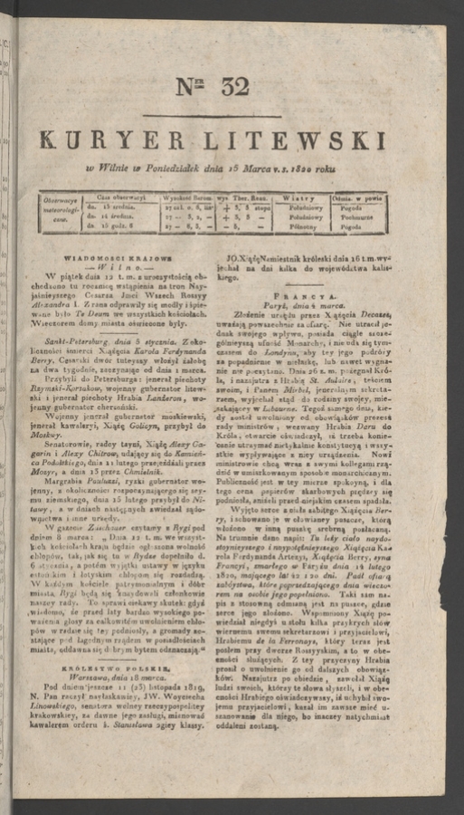 Kuryer Litewski. 1820, numer&nbsp;32