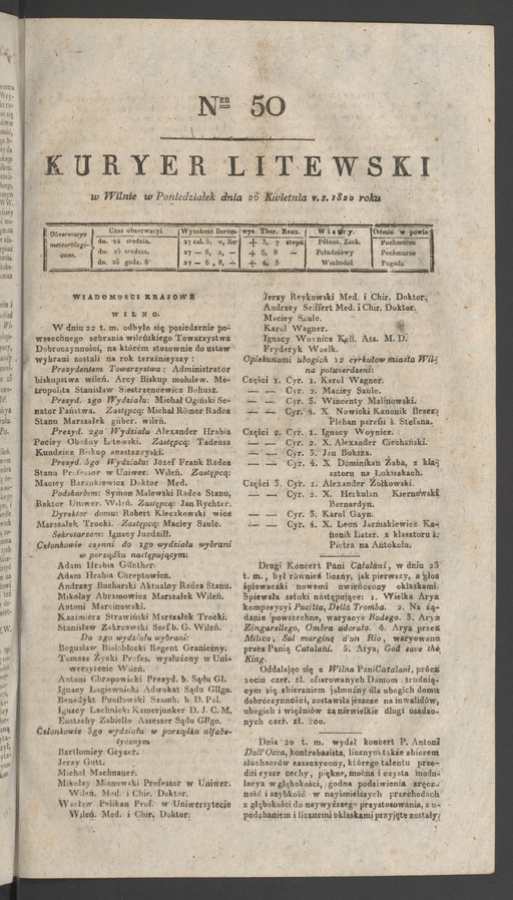Kuryer Litewski. 1820, numer 50