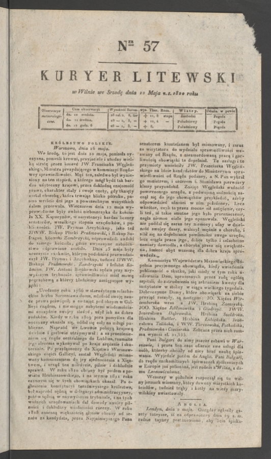 Kuryer Litewski. 1820, numer&nbsp;57