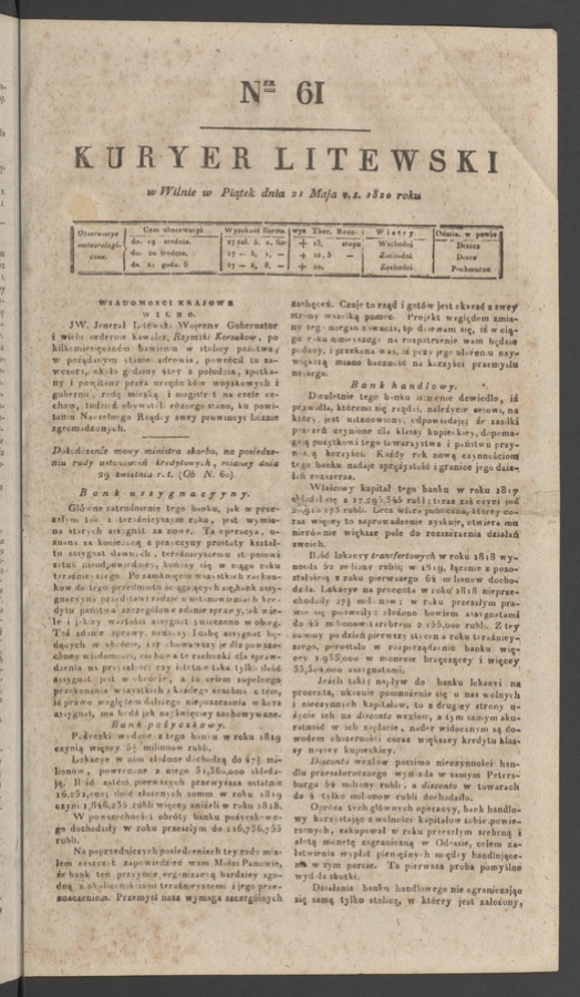 Kuryer Litewski. 1820, numer&nbsp;61