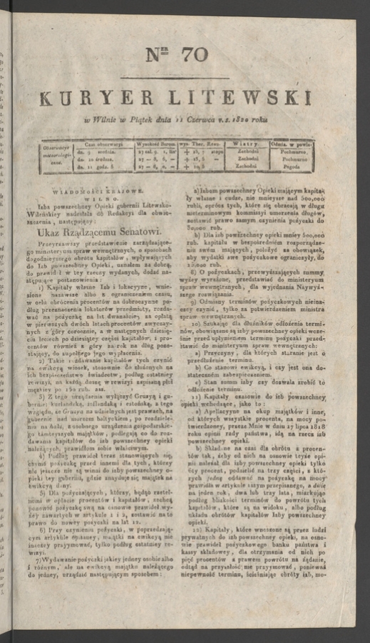 Kuryer Litewski. 1820, numer&nbsp;70