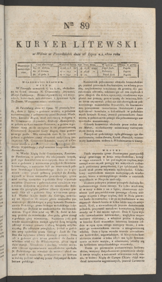 Kuryer Litewski. 1820, numer&nbsp;89