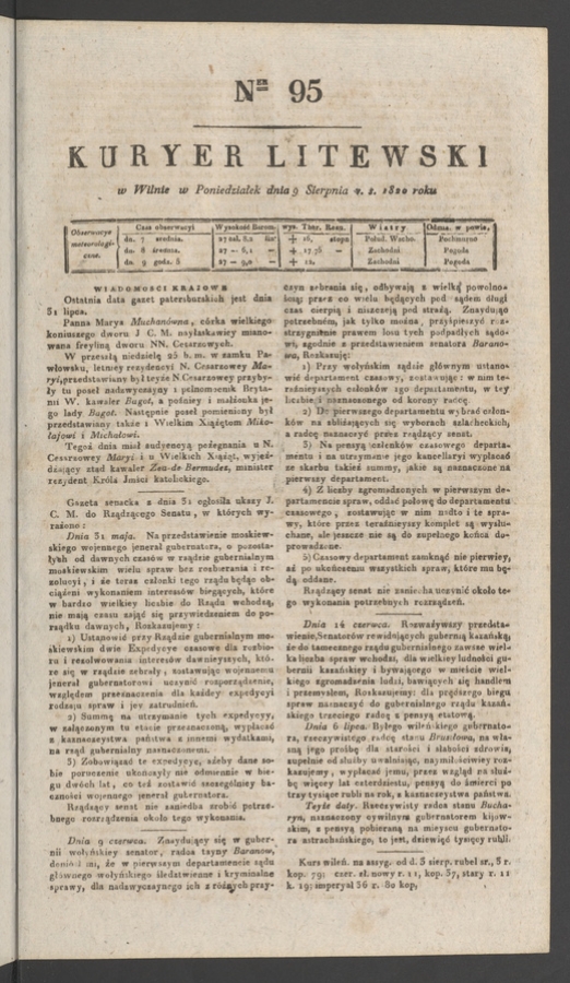 Kuryer Litewski. 1820, numer&nbsp;95