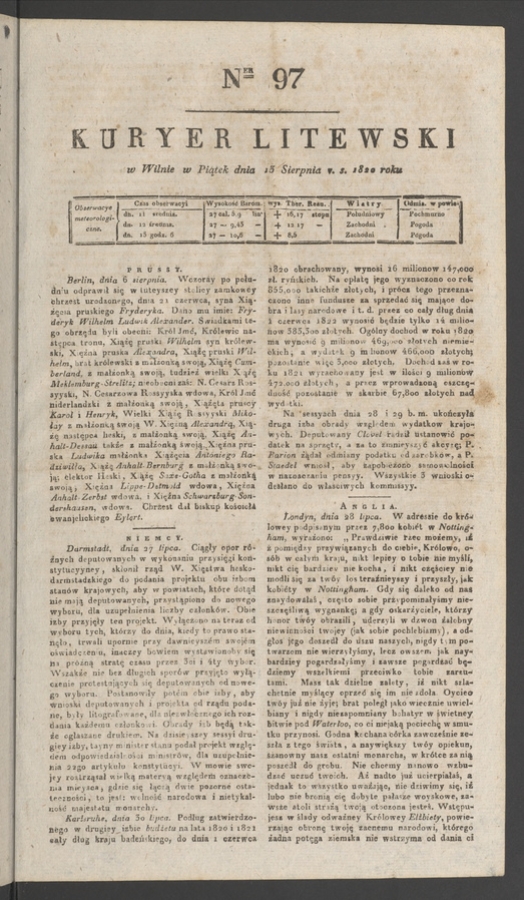 Kuryer Litewski. 1820, numer&nbsp;97