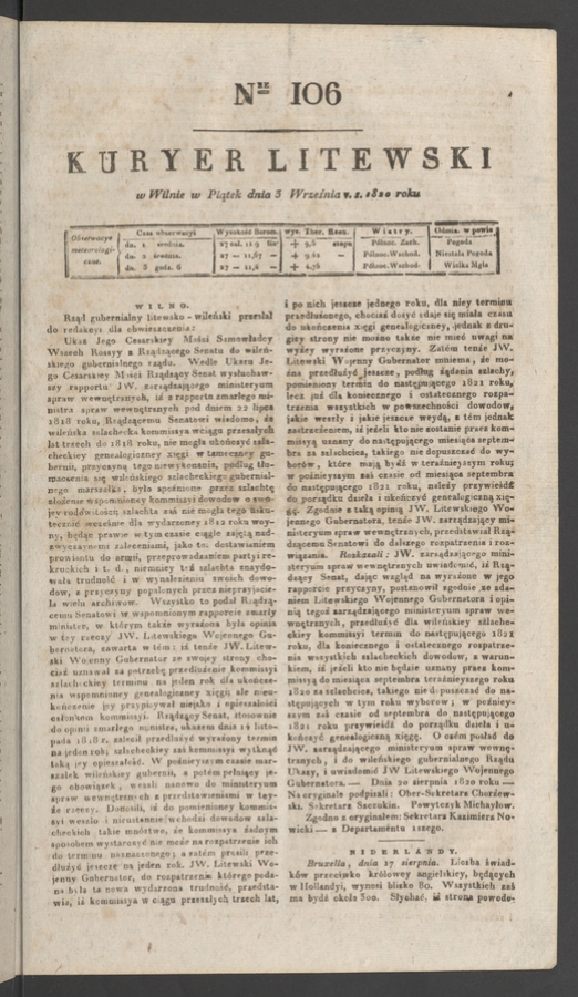 Kuryer Litewski. 1820, numer&nbsp;106