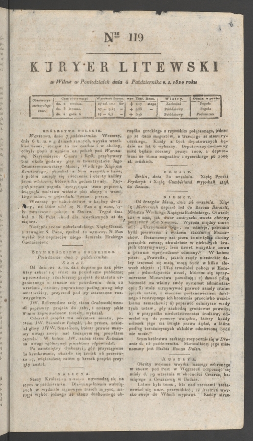 Kuryer Litewski. 1820, numer 119