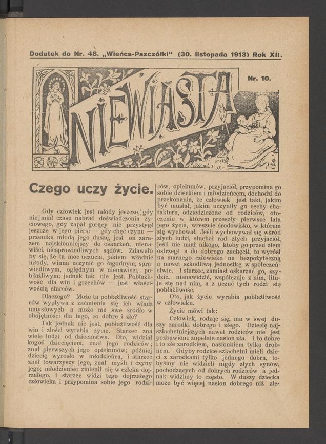 Niewiasta : dodatek do&nbsp;numeru&nbsp;48 &bdquo;Wieńca-Pszcz&oacute;łki&rdquo;. Rok&nbsp;13, 1913, numer&nbsp;10