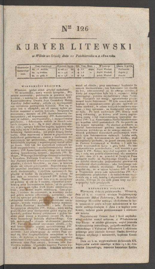 Kuryer Litewski. 1820, numer 126