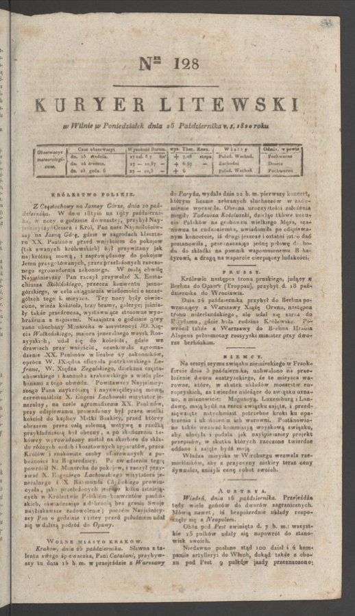 Kuryer Litewski. 1820, numer&nbsp;128
