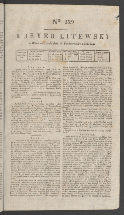 Kuryer Litewski. 1820, numer&nbsp;129