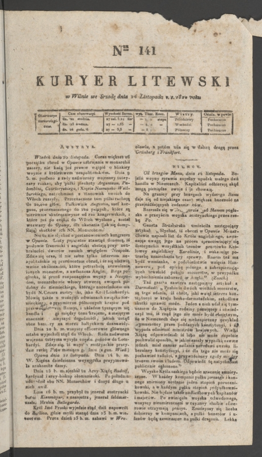Kuryer Litewski. 1820, numer&nbsp;141